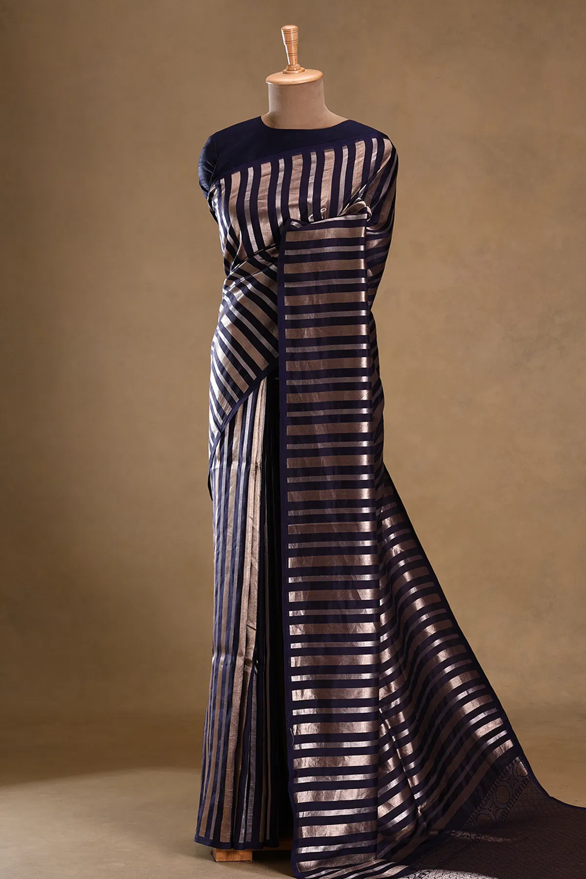 navy blue zari woven banarasi silk saree